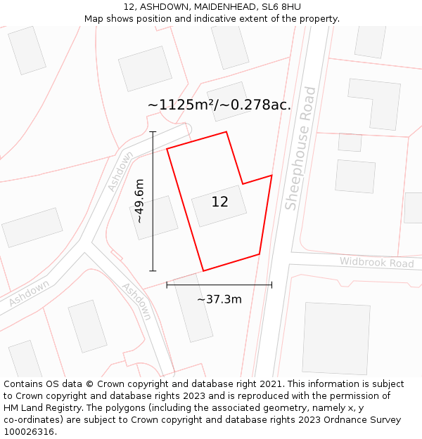 12, ASHDOWN, MAIDENHEAD, SL6 8HU: Plot and title map
