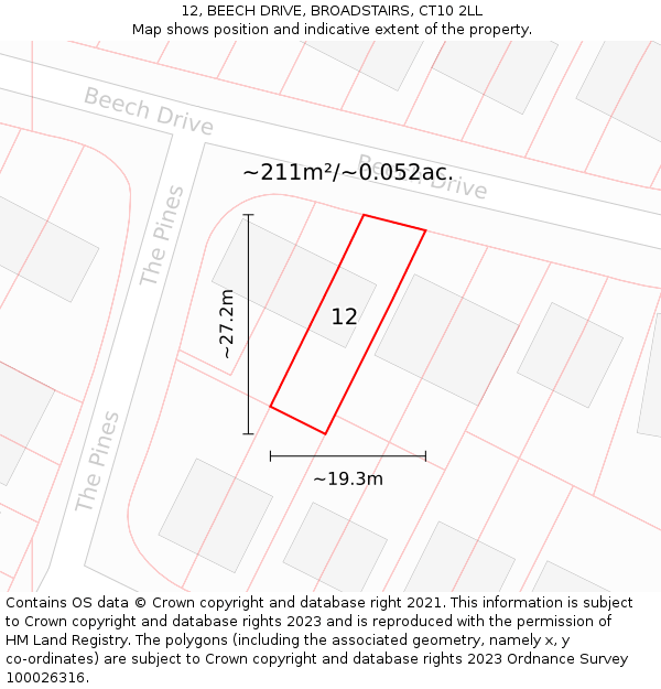 12, BEECH DRIVE, BROADSTAIRS, CT10 2LL: Plot and title map