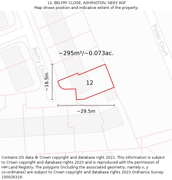 12, BELFRY CLOSE, ASHINGTON, NE63 9GF: Plot and title map
