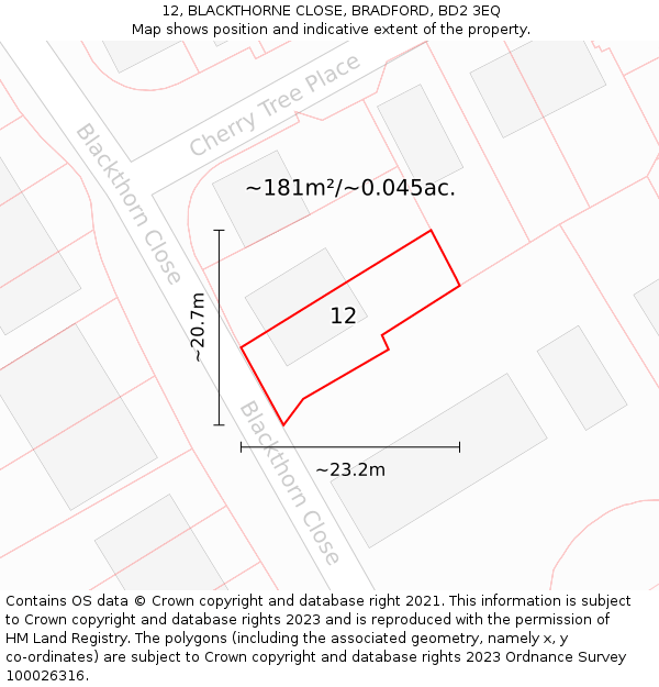 12, BLACKTHORNE CLOSE, BRADFORD, BD2 3EQ: Plot and title map