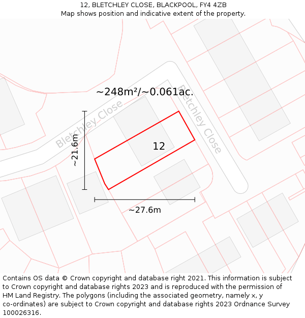 12, BLETCHLEY CLOSE, BLACKPOOL, FY4 4ZB: Plot and title map