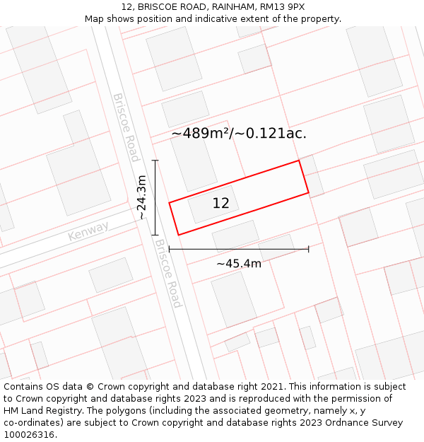 12, BRISCOE ROAD, RAINHAM, RM13 9PX: Plot and title map