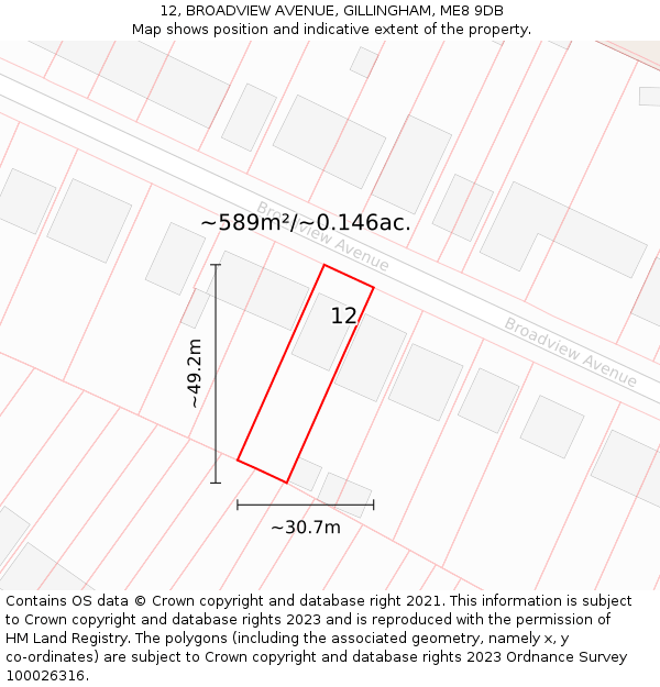 12, BROADVIEW AVENUE, GILLINGHAM, ME8 9DB: Plot and title map