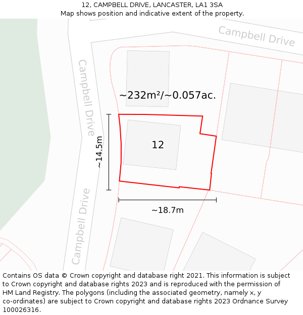12, CAMPBELL DRIVE, LANCASTER, LA1 3SA: Plot and title map