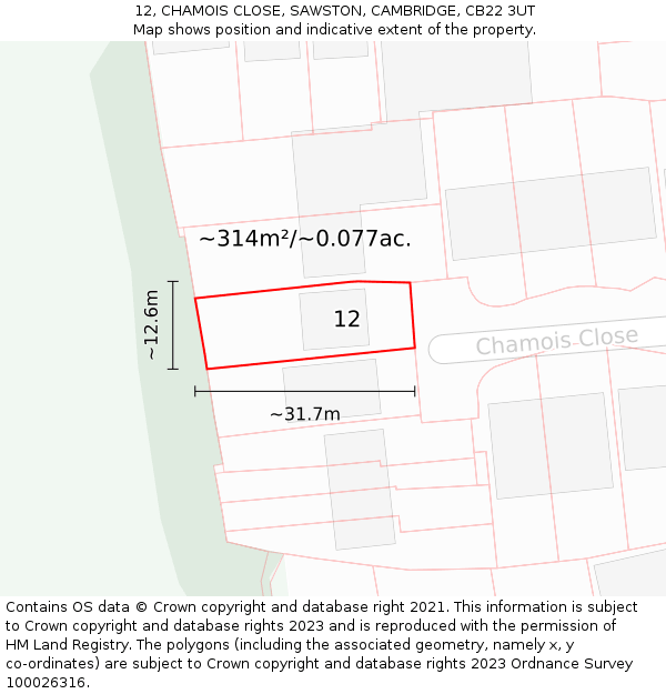 12, CHAMOIS CLOSE, SAWSTON, CAMBRIDGE, CB22 3UT: Plot and title map