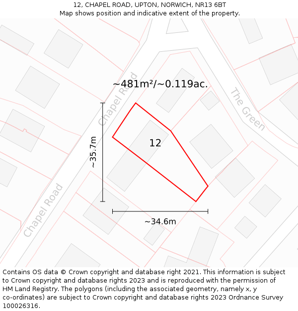 12, CHAPEL ROAD, UPTON, NORWICH, NR13 6BT: Plot and title map