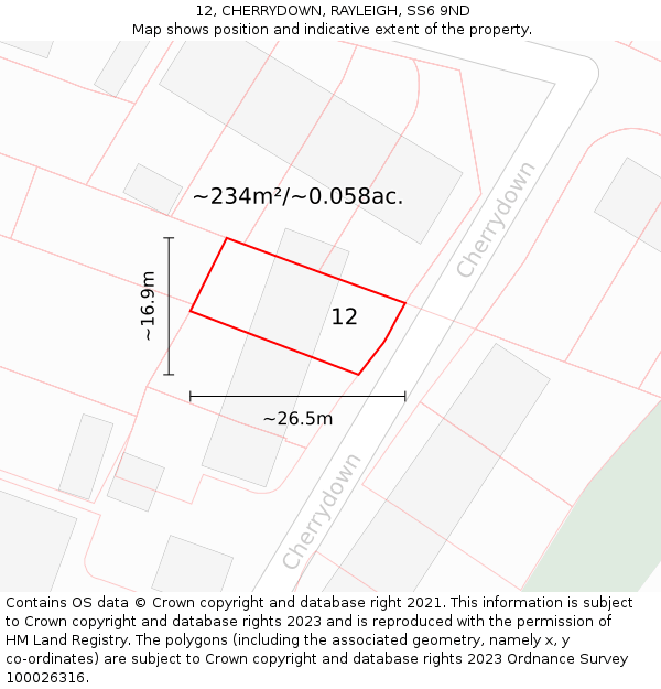 12, CHERRYDOWN, RAYLEIGH, SS6 9ND: Plot and title map