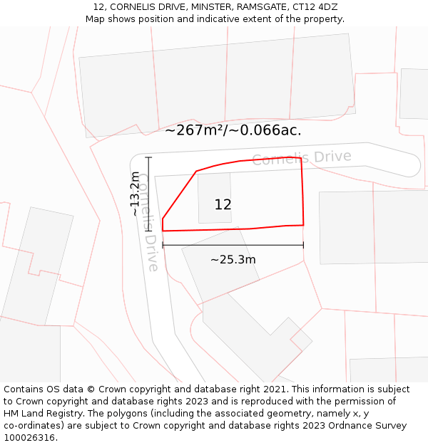 12, CORNELIS DRIVE, MINSTER, RAMSGATE, CT12 4DZ: Plot and title map