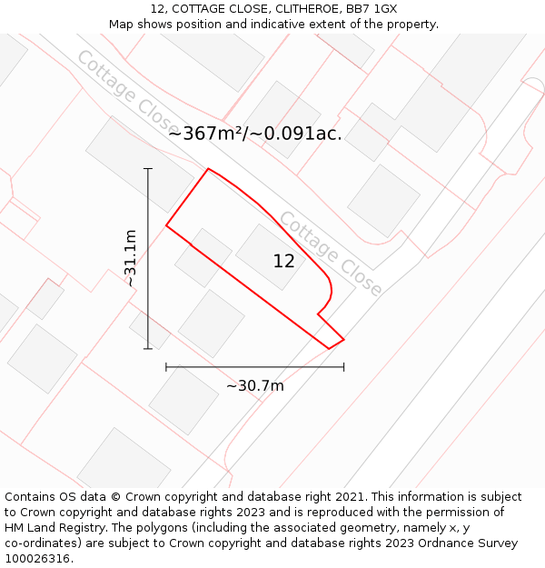 12, COTTAGE CLOSE, CLITHEROE, BB7 1GX: Plot and title map