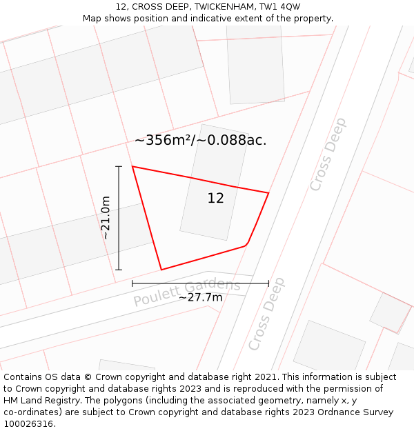 12, CROSS DEEP, TWICKENHAM, TW1 4QW: Plot and title map