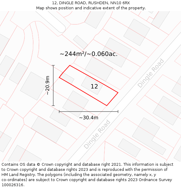 12, DINGLE ROAD, RUSHDEN, NN10 6RX: Plot and title map
