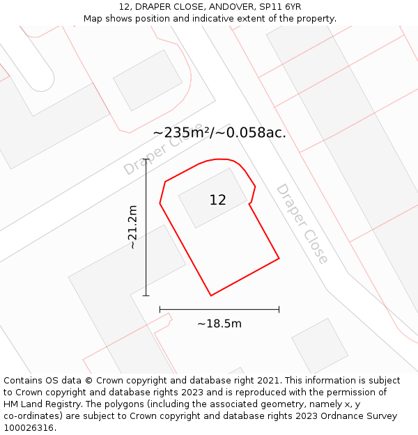 12, DRAPER CLOSE, ANDOVER, SP11 6YR: Plot and title map