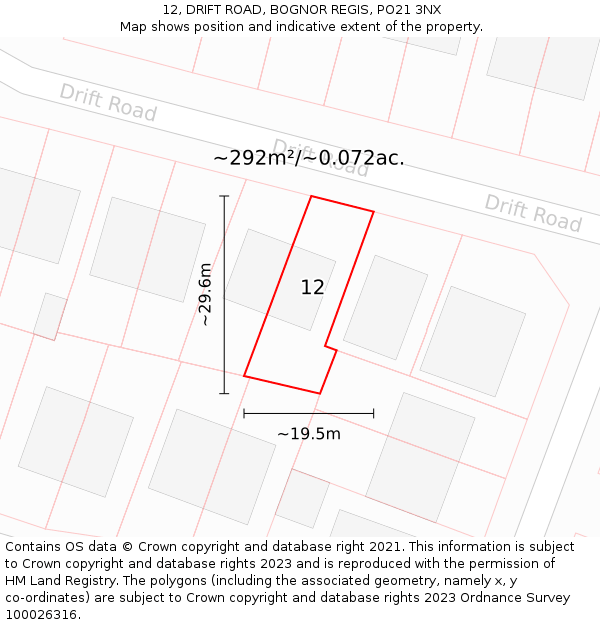 12, DRIFT ROAD, BOGNOR REGIS, PO21 3NX: Plot and title map