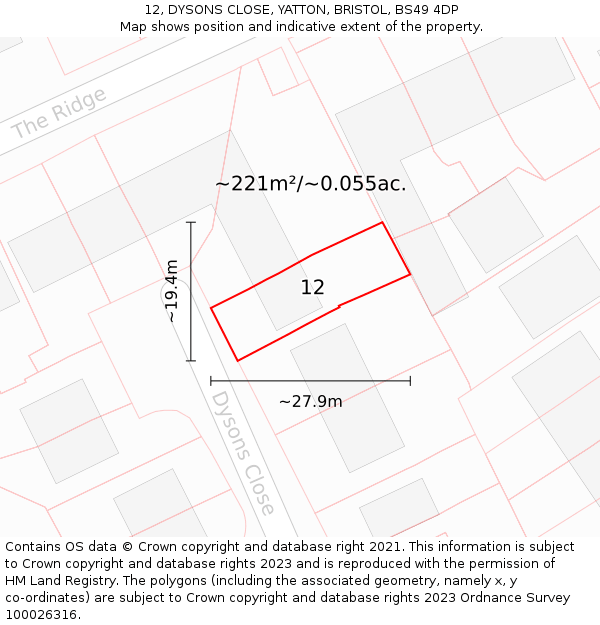 12, DYSONS CLOSE, YATTON, BRISTOL, BS49 4DP: Plot and title map