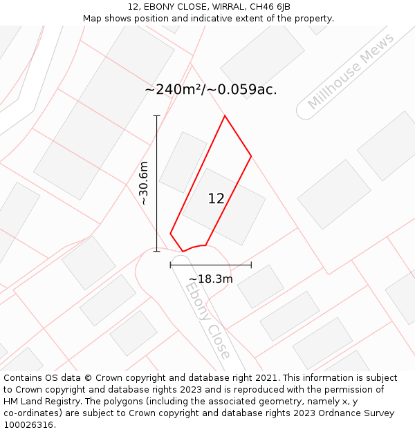 12, EBONY CLOSE, WIRRAL, CH46 6JB: Plot and title map