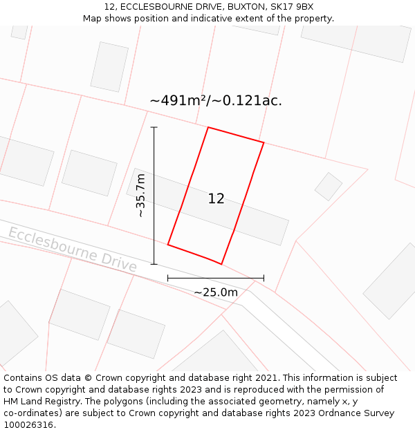 12, ECCLESBOURNE DRIVE, BUXTON, SK17 9BX: Plot and title map