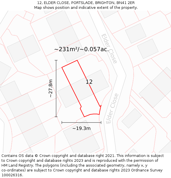 12, ELDER CLOSE, PORTSLADE, BRIGHTON, BN41 2ER: Plot and title map