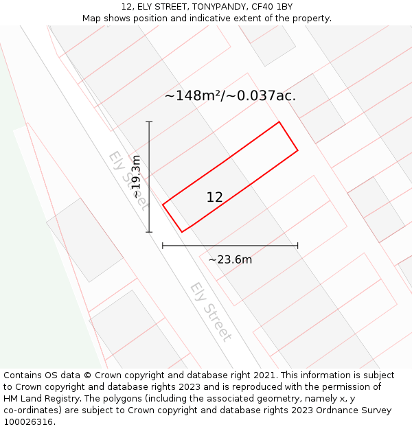 12, ELY STREET, TONYPANDY, CF40 1BY: Plot and title map