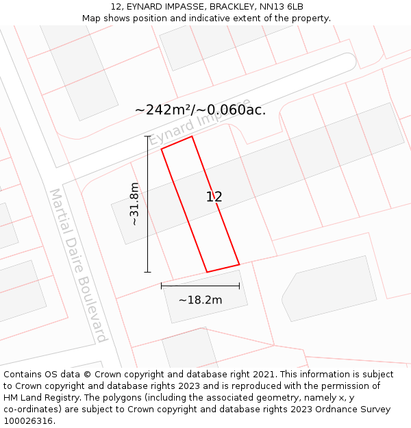 12, EYNARD IMPASSE, BRACKLEY, NN13 6LB: Plot and title map