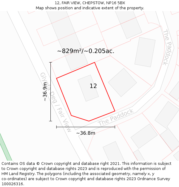 12, FAIR VIEW, CHEPSTOW, NP16 5BX: Plot and title map