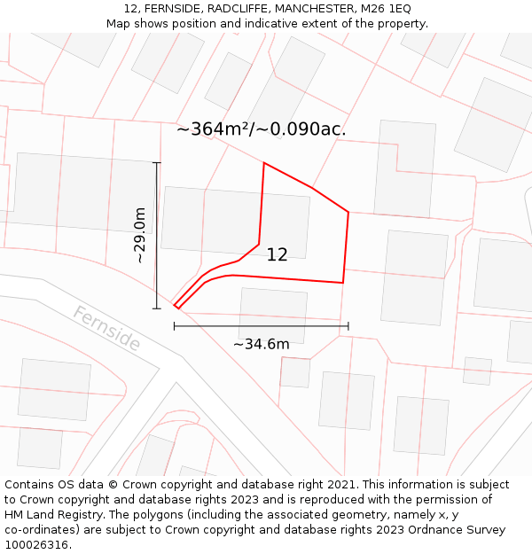 12, FERNSIDE, RADCLIFFE, MANCHESTER, M26 1EQ: Plot and title map
