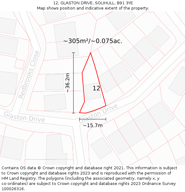 12, GLASTON DRIVE, SOLIHULL, B91 3YE: Plot and title map