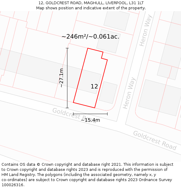 12, GOLDCREST ROAD, MAGHULL, LIVERPOOL, L31 1LT: Plot and title map
