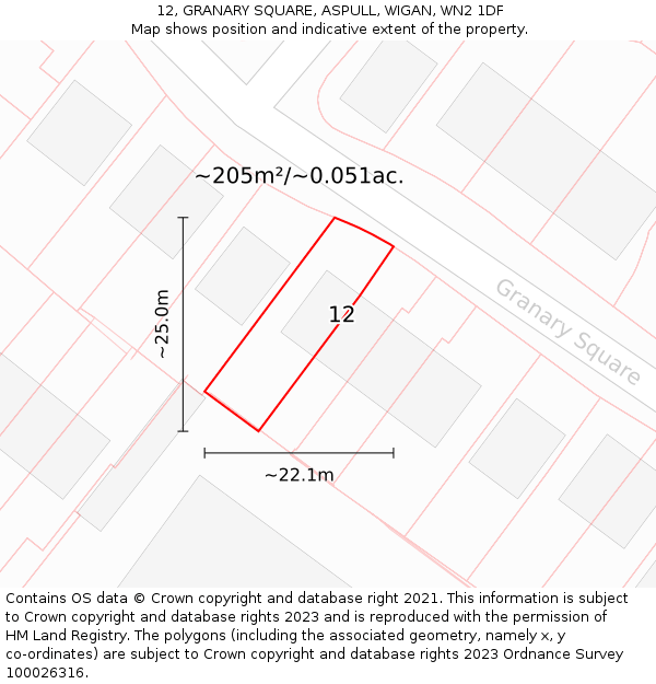 12, GRANARY SQUARE, ASPULL, WIGAN, WN2 1DF: Plot and title map