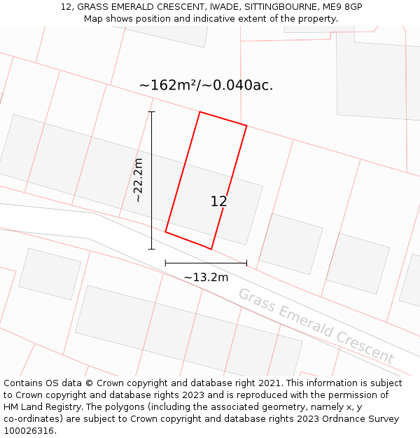12, GRASS EMERALD CRESCENT, IWADE, SITTINGBOURNE, ME9 8GP: Plot and title map