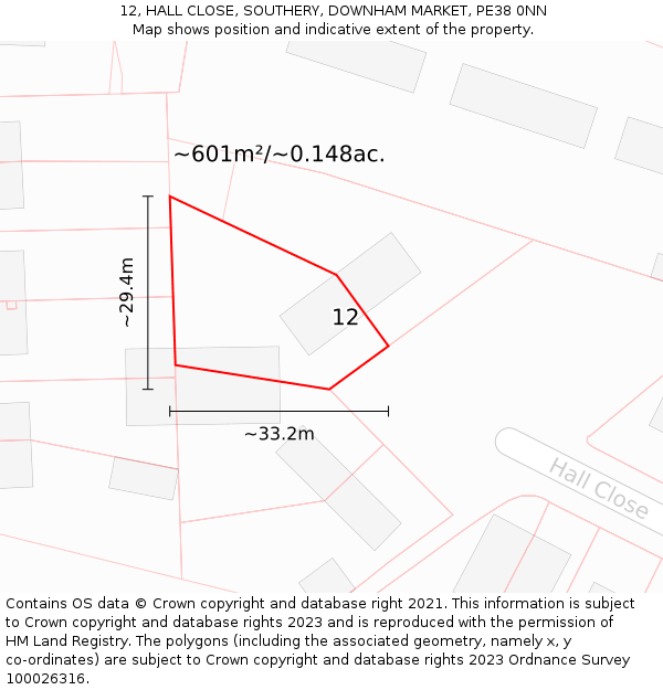 12, HALL CLOSE, SOUTHERY, DOWNHAM MARKET, PE38 0NN: Plot and title map