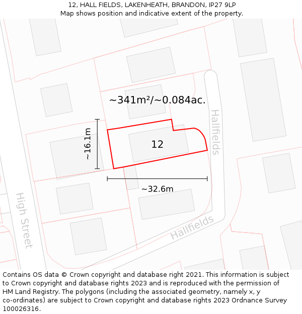 12, HALL FIELDS, LAKENHEATH, BRANDON, IP27 9LP: Plot and title map