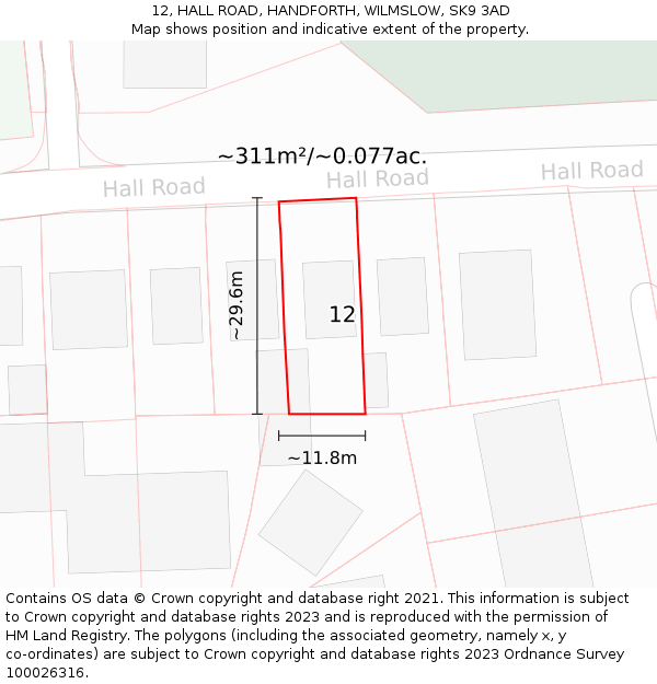 12, HALL ROAD, HANDFORTH, WILMSLOW, SK9 3AD: Plot and title map