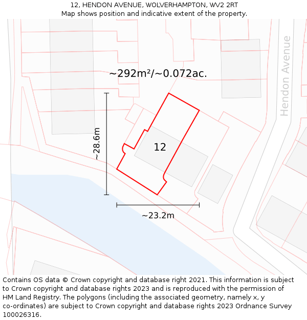 12, HENDON AVENUE, WOLVERHAMPTON, WV2 2RT: Plot and title map