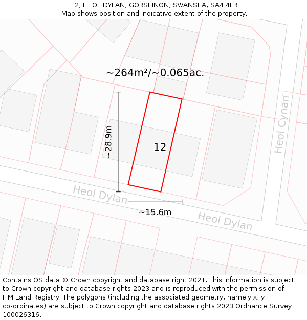 12, HEOL DYLAN, GORSEINON, SWANSEA, SA4 4LR: Plot and title map