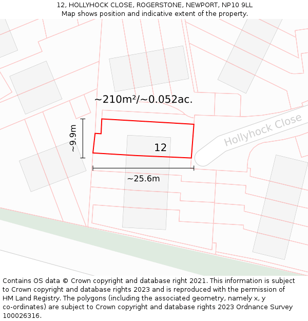 12, HOLLYHOCK CLOSE, ROGERSTONE, NEWPORT, NP10 9LL: Plot and title map