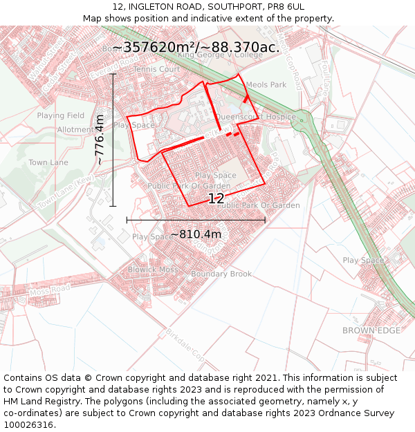 12, INGLETON ROAD, SOUTHPORT, PR8 6UL: Plot and title map