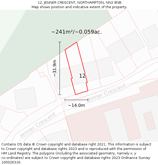 12, JENNER CRESCENT, NORTHAMPTON, NN2 8NB: Plot and title map