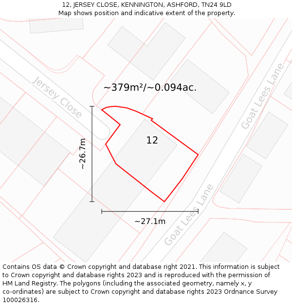 12, JERSEY CLOSE, KENNINGTON, ASHFORD, TN24 9LD: Plot and title map