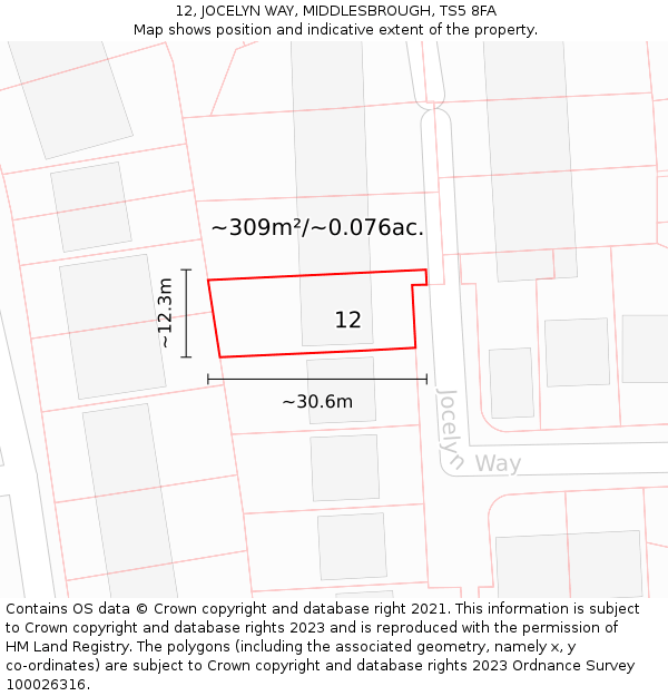 12, JOCELYN WAY, MIDDLESBROUGH, TS5 8FA: Plot and title map