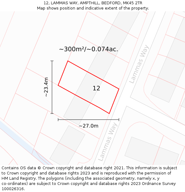 12, LAMMAS WAY, AMPTHILL, BEDFORD, MK45 2TR: Plot and title map
