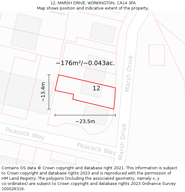12, MARSH DRIVE, WORKINGTON, CA14 3FA: Plot and title map