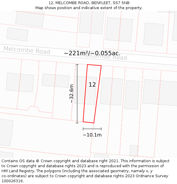 12, MELCOMBE ROAD, BENFLEET, SS7 5NB: Plot and title map