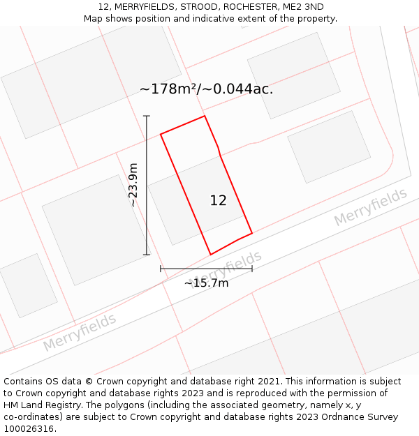 12, MERRYFIELDS, STROOD, ROCHESTER, ME2 3ND: Plot and title map