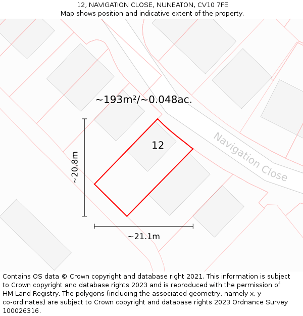 12, NAVIGATION CLOSE, NUNEATON, CV10 7FE: Plot and title map