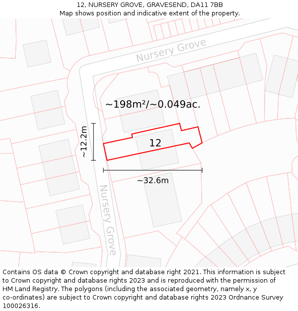 12, NURSERY GROVE, GRAVESEND, DA11 7BB: Plot and title map