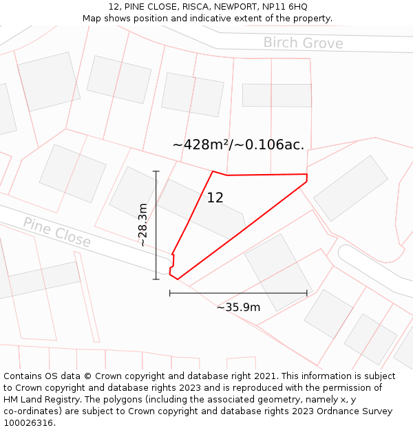 12, PINE CLOSE, RISCA, NEWPORT, NP11 6HQ: Plot and title map