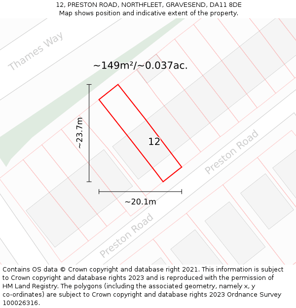 12, PRESTON ROAD, NORTHFLEET, GRAVESEND, DA11 8DE: Plot and title map
