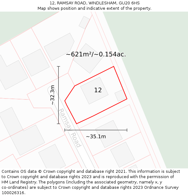12, RAMSAY ROAD, WINDLESHAM, GU20 6HS: Plot and title map