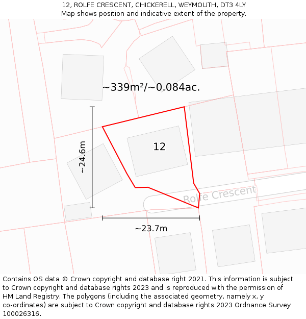 12, ROLFE CRESCENT, CHICKERELL, WEYMOUTH, DT3 4LY: Plot and title map