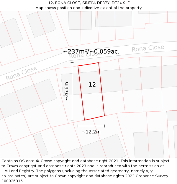 12, RONA CLOSE, SINFIN, DERBY, DE24 9LE: Plot and title map